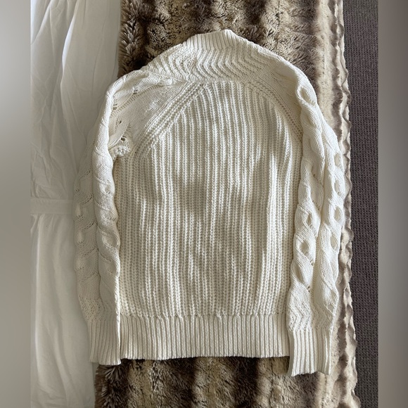 NWOT Reiss Claudine Knit Cable Shawl Neck Jumper Sweater White Ivory Cotton - Picture 9 of 9